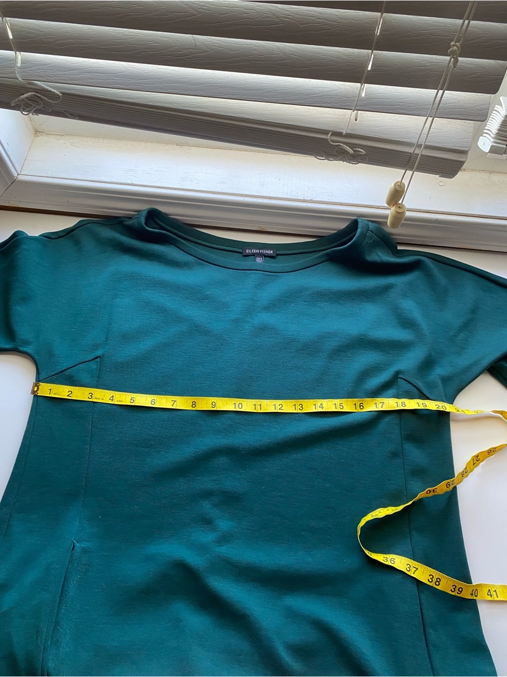 Eileen Fisher Tencel Lyocell Shift Dress Woman Large Teal Pockets 3/4 Sleeve - Picture 10 of 13